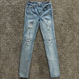 Light Blue Skinny Jeans with Distressed Rips